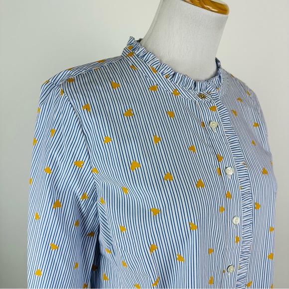 Talbots Ruffle Striped Heart Print Button Down Shirt Large Petite - Picture 7 of 15